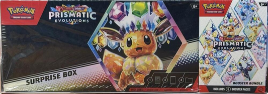 Pokemon Prismatic Evolutions Surprise Box + Booster Bundle Combo